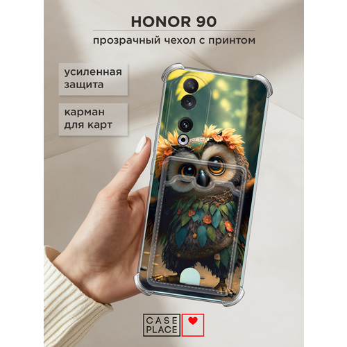 фото Силиконовый чехол на honor 90 (хонор 90) с картой и принтом тропическая сова case place