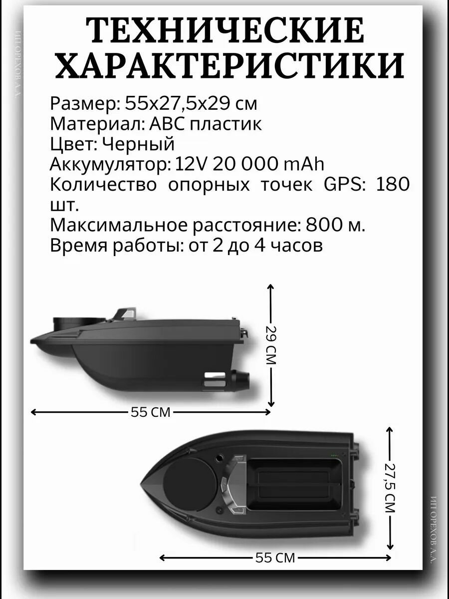 Кораблик прикормочный для рыбалки, V030 прикормочный кораблик с эхолотом , управления до 800 метров, 12 В 20000 мАч ,15 км/ч ,180 точек (Русские инструкции) — фото 1