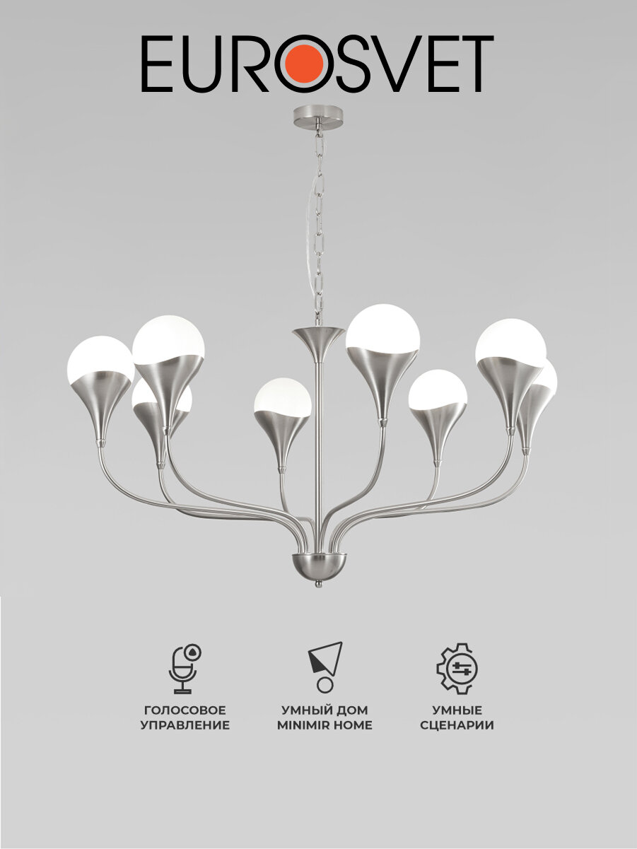 Умная люстра / Подвесной светильник с управлением по WI-FI Eurosvet Calyx 60169/8 Smart Умный дом цвет никель