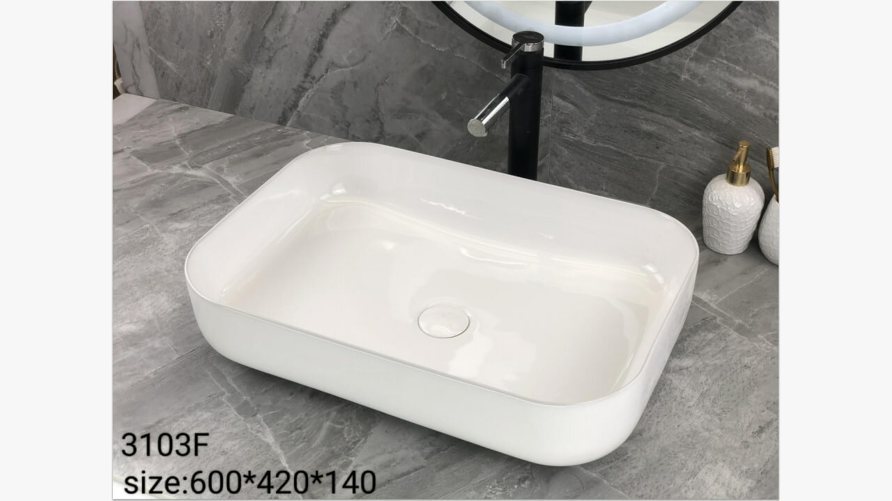 Раковина накладная OSSO 3101F WHITE , керамическая, квадратная, белая, для ванной комнаты