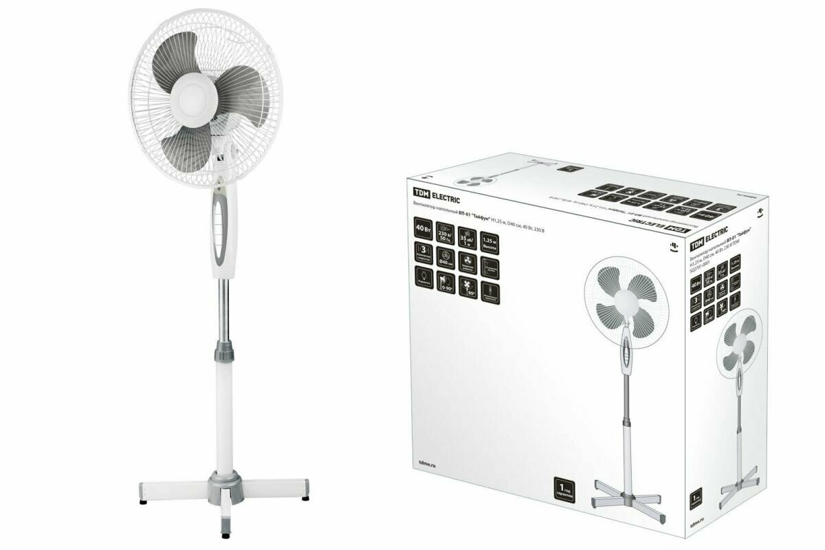 Вентилятор напольный ВП-01 «Тайфун» H1,25 м, D40 см, 40 Вт, 230 В, серый, TDM - фотография № 2
