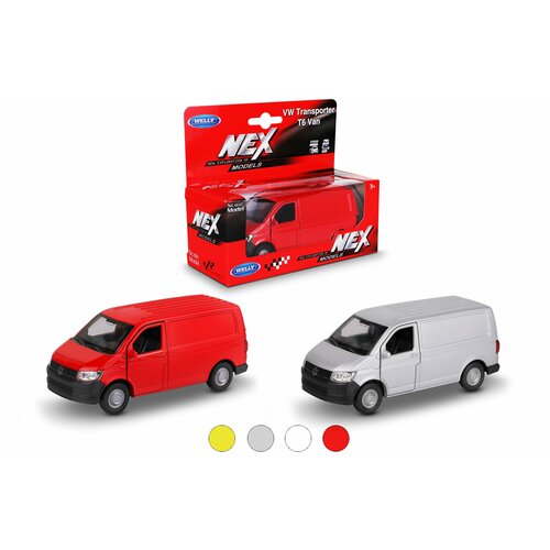 Машинка WELLY VOLKSWAGEN TRANSPORTER T6 VAN / модель машины 1:38 с пружинным механизмом / цвет в ассортименте микроавтобус welly volkswagen transporter t6 van 43762 1 38 11 см в ассортименте ассорти