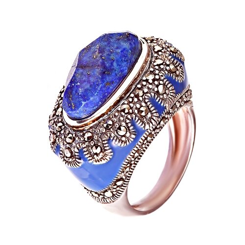 фото Element47 кольцо из серебра 925 пробы с лазуритом, марказитами и эмалью rga2313_lp_mz_enam_wg, размер 16