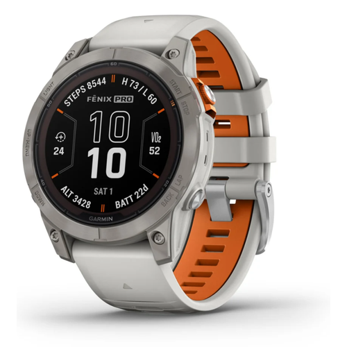 Умные часы Garmin Fenix 7 Pro Sapphire Solar 47 мм GPS USA, Titanium with Fog Gray/Ember Orange Band