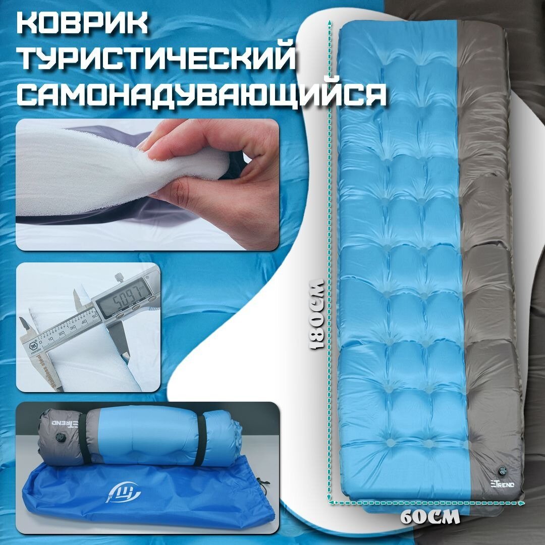 Коврик самонадувающийся eTrend AirMat-2 туристический / кемпинговый матрас / 180x60x5см