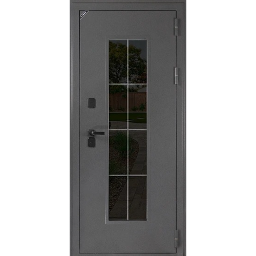Входная дверь со стеклопакетом МЕТ/МДФ Каталея с терморазрывом, 860x2050мм, Букле графит/Силк сноу. Правая.