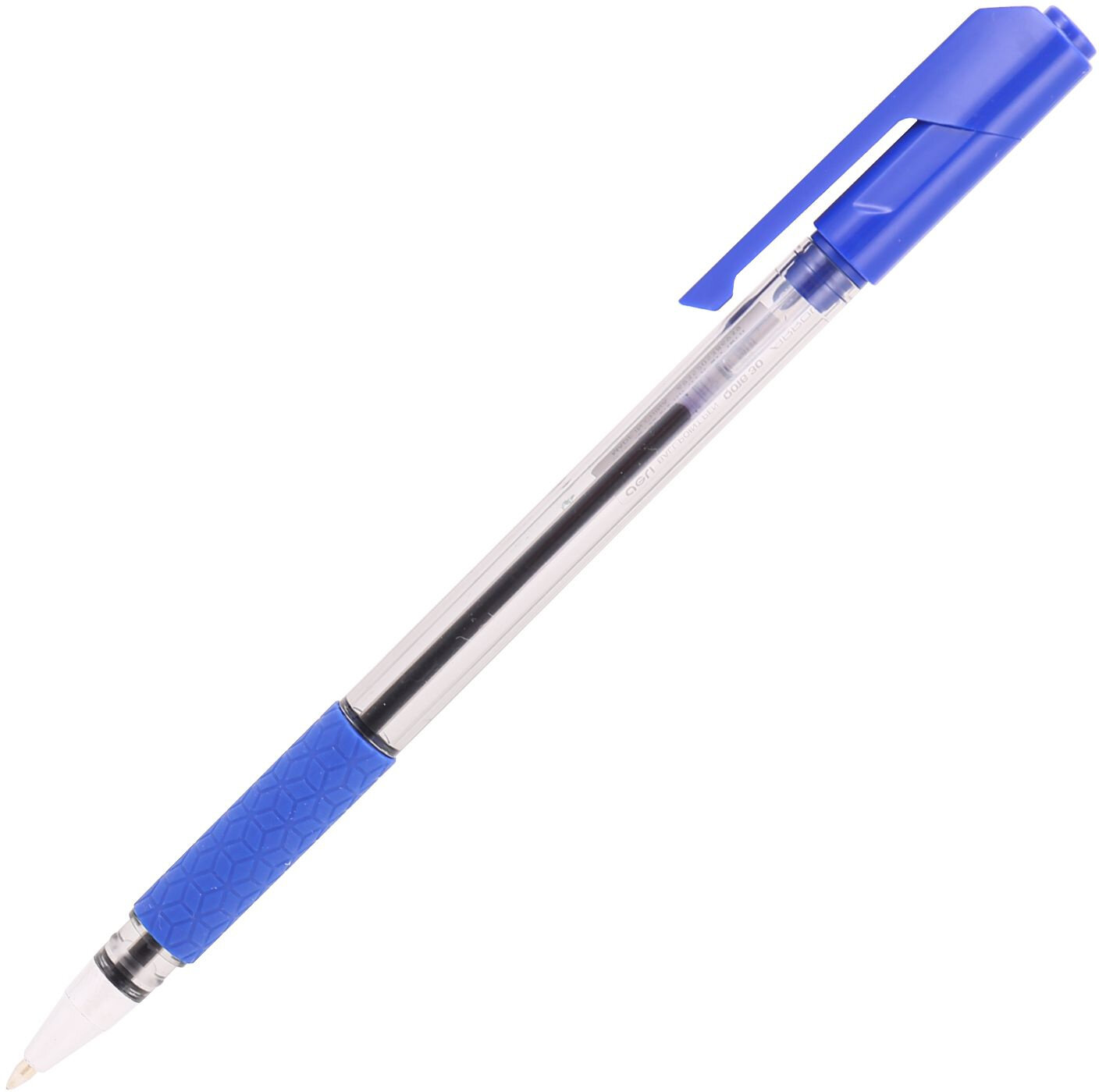 Ручка шариков. Deli Arrow EQ01630 прозрачный/синий d=0.7мм син. черн. резин. манжета