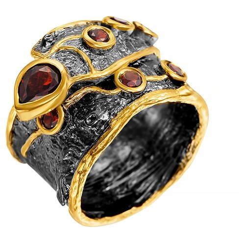 фото Element47 широкое ювелирное кольцо из серебра 925 пробы с гранатами r00161_ko_gr_002_bj, размер 16.5