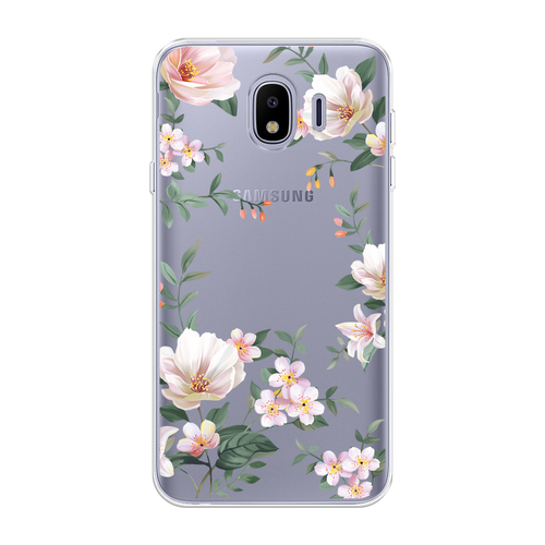 Силиконовый чехол на Samsung Galaxy J4 / Самсунг Галакси Джей 4 Beautiful white flowers, прозрачный