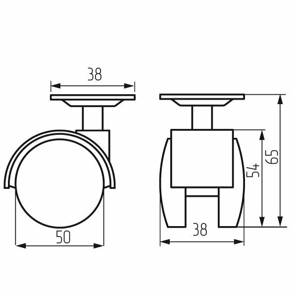 Ролики (колеса) мебельные поворотные с площадкой и тормозом, d50, 38х38х1.5 (Комплект 2 шт.) - фотография № 2