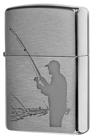 Оригинальная бензиновая зажигалка ZIPPO 200 Fisherman с покрытием Brushed Chrome - Рыбак - фотография № 1