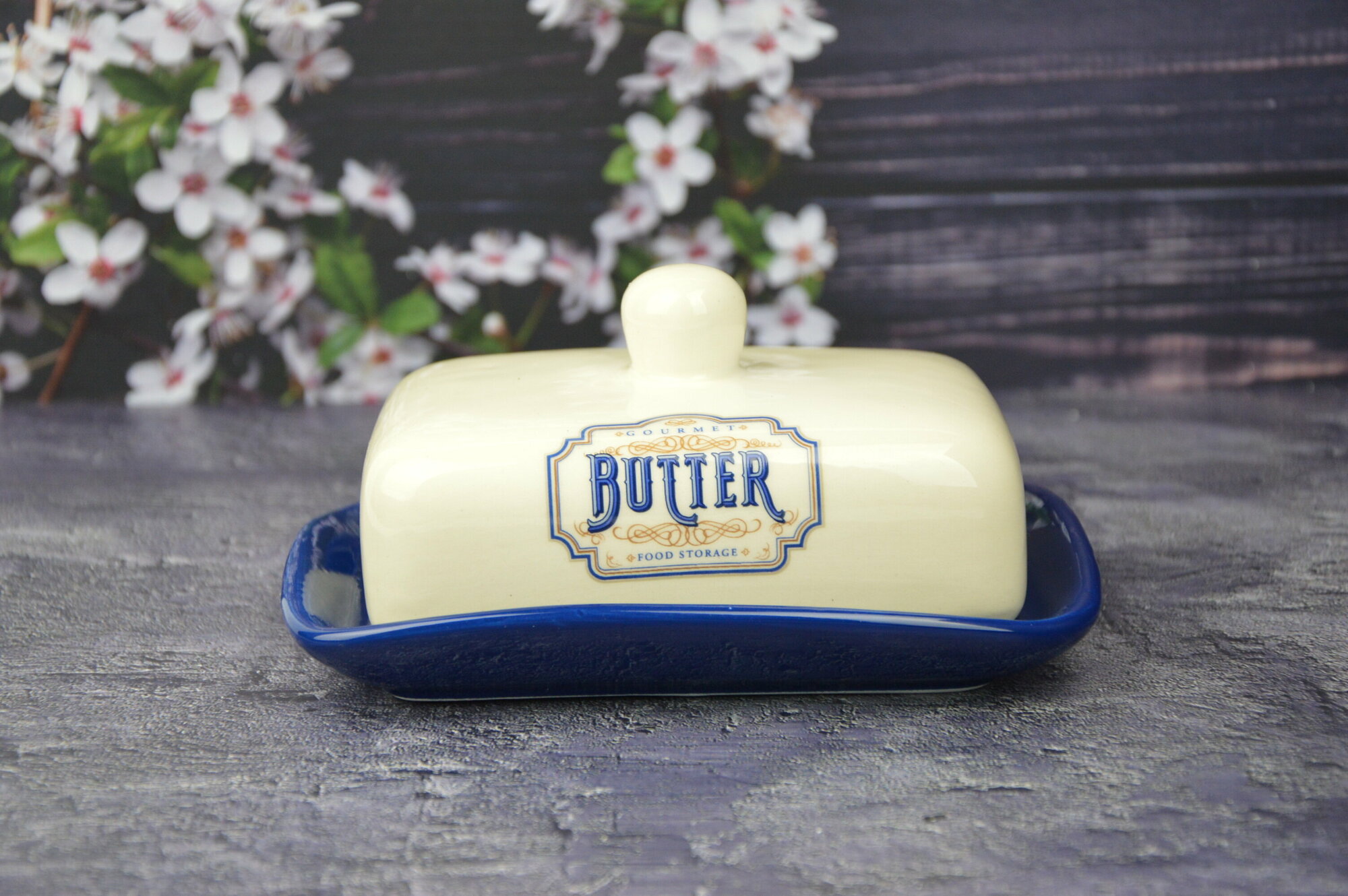 Масленка Dolomite Gourmet бело-синий 17 см 1 шт. 8 см 12.5 см - фотография № 5