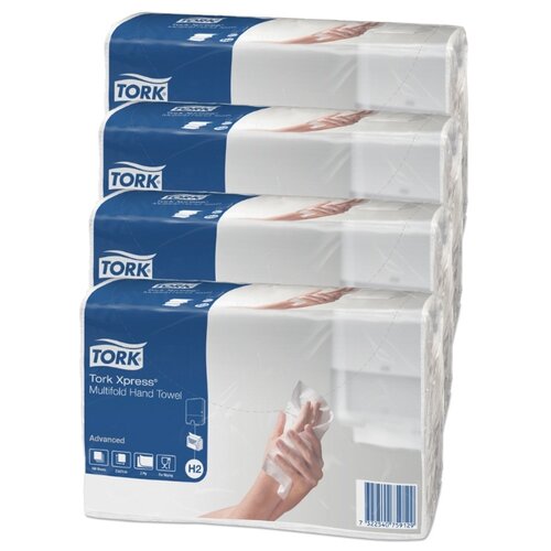 фото Набор №11 h2 tork advanced полотенца бумажные сложения interfold, 190 листов, 21х23.4см., 2 слойные, белые, (multifold), 4 штуки в упаковке, (471117-00).