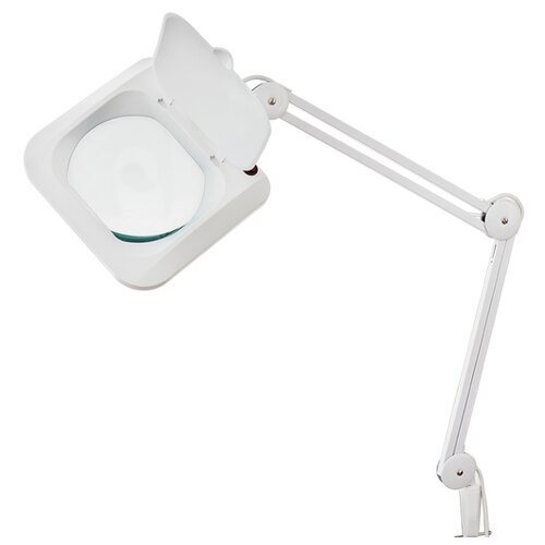 фото Лампа лупа на струбцине rexant, квадратная, 5d, с подсветкой и крышкой, белая
