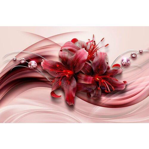 Моющиеся виниловые фотообои GrandPiK Красные лилии 3D, 420х270 см