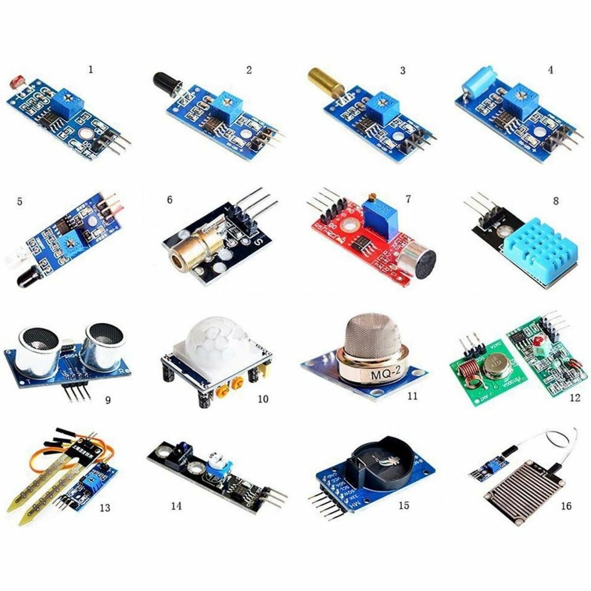 Набор датчиков, сенсоров и модулей для Arduino / Raspberry - 16 шт