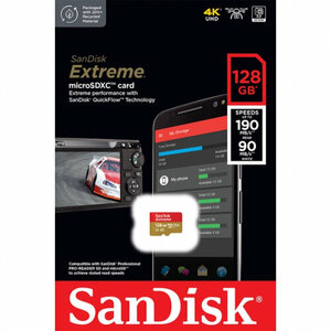 Карта памяти Sandisk microSDXC 128Gb Extreme UHS-I U3 V30 A2 (190/90 MB/s)