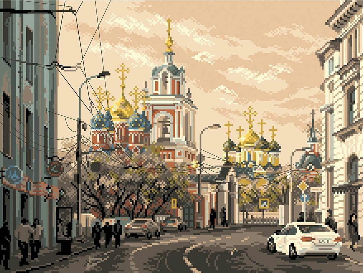 Канва с нанесенным рисунком Матренин Посад 1801 "Москва, ул. Варварка", для вышивания крестом, 30х40см