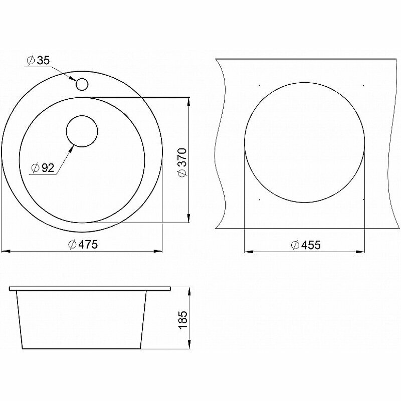 4801, алюминиум, мойка кухонная Granula круглая (D=475)*185 мм - фотография № 5