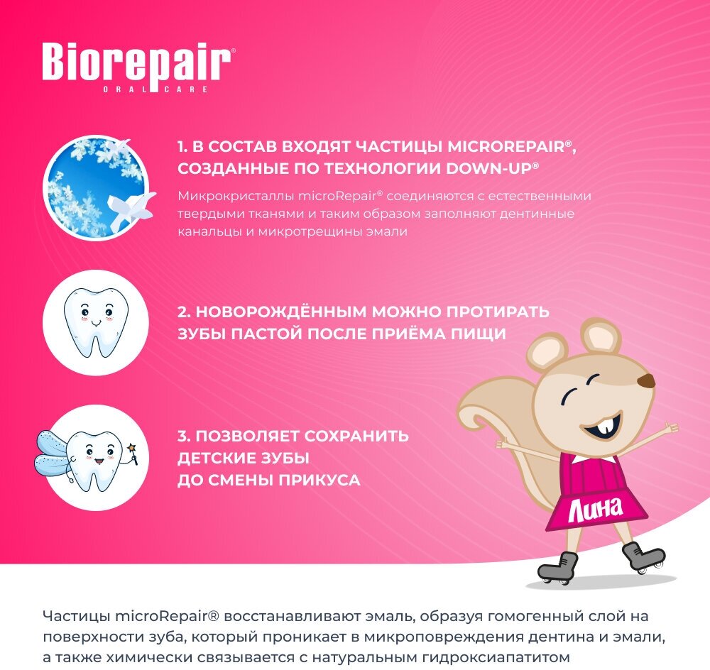 Зубная паста Biorepair® Kids Strawberry, с экстрактом земляники для детей от 0 до 6 лет, 50 мл