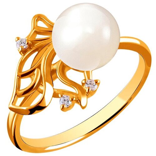 фото Эстет кольцо с жемчугом и фианитами из серебра с позолотой л8к3519600п, размер 19
