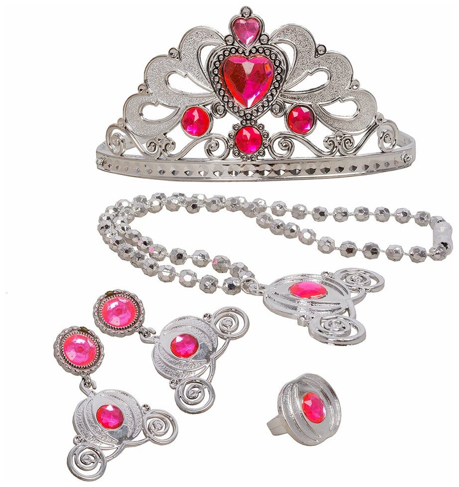 Набор украшений для девочки с короной и сережками / Набор принцессы модницы розовый