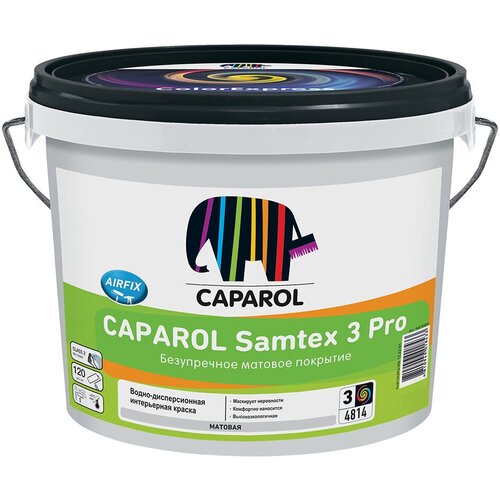 краска латексная caparol сp samtex 3 pro база 3 прозрачная 9 4 л Краска интерьерная Caparol Samtex 3 Pro, база 3, бесцветная, 9,4 л