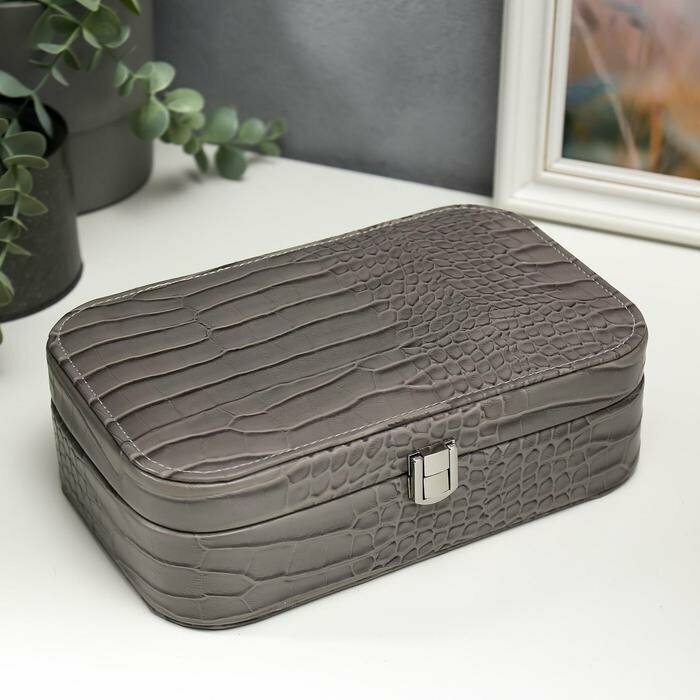 фото Шкатулка кожзам для украшений "Кожа питона" серая матовая 7х22,5х14,5 см 5084534