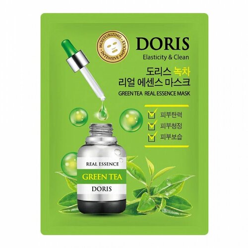 Тканевая маска для лица с экстрактом зеленого чая DORIS GREEN TEA REAL ESSENCE MASK 28g набор масок doris с экстрактом зеленого чая green tea real essence mask 5 шт