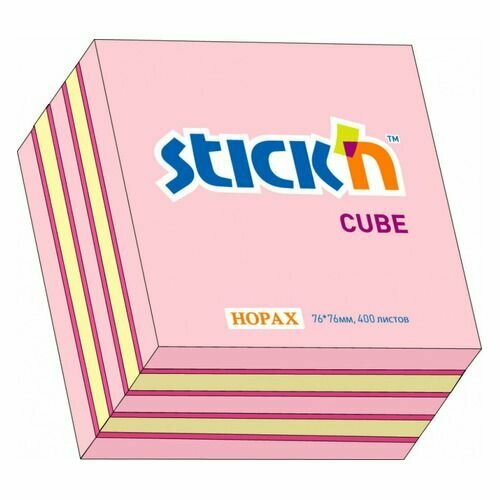 Блок самоклеящийся бумажный STICK`N 21341, 76x76, 400 л, 3 цв, неон+пастель, розовый