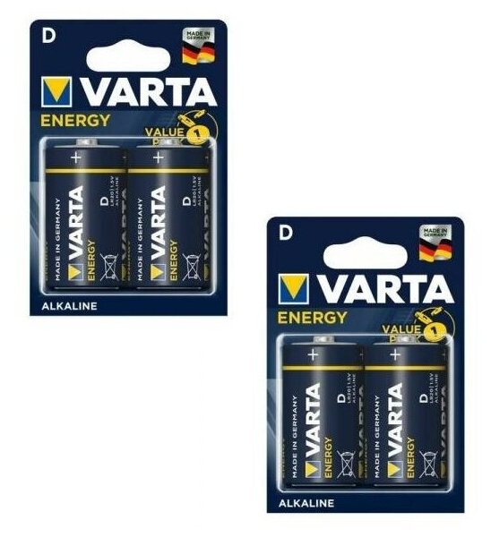 Батарейка Varta Energy LR20 D BL4 Alkaline 1.5V (4120)