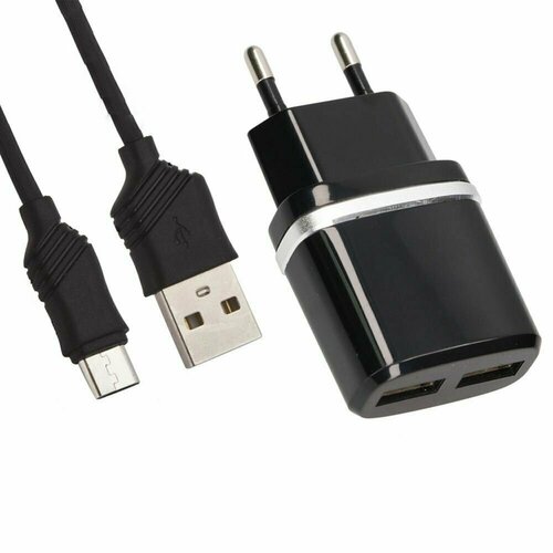 Зарядка USBх2 5V 12W 24A HOCO C12 Smart Dual кабель MicroUSB черный 600₽