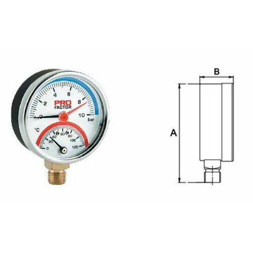 Термоманометр PF d 63 мм радиальное присоединение 1/4\