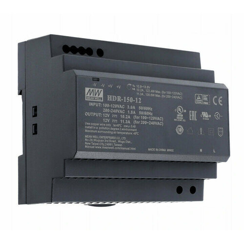 HDR-150-12 MEAN WELL Источник питания AC-DC, 12В, 11.3А, 135.6Вт