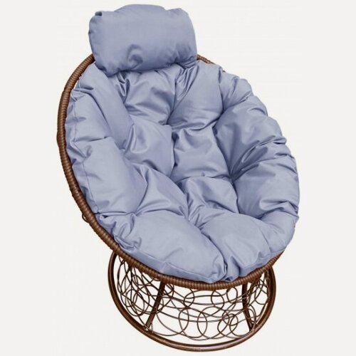 Изображение товара Кресло M-group Папасан мини ротанг коричневое + серая подушка