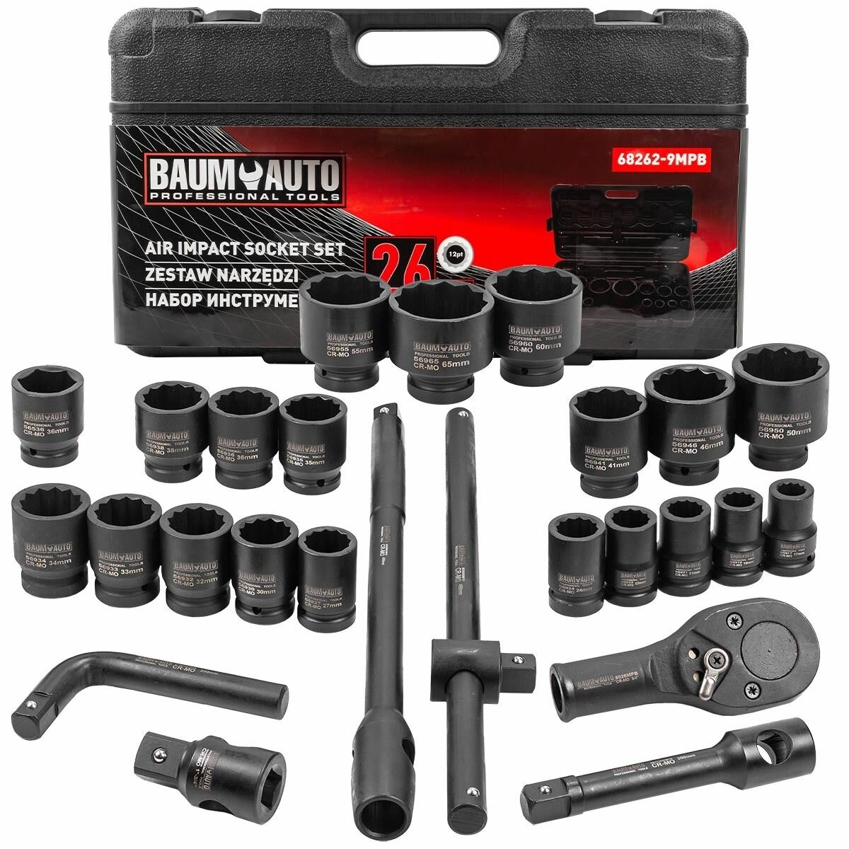 Набор инструментов ударных 26пр. 3/4''(12гр.) BaumAuto##Baum Auto BM-68262-9MPB