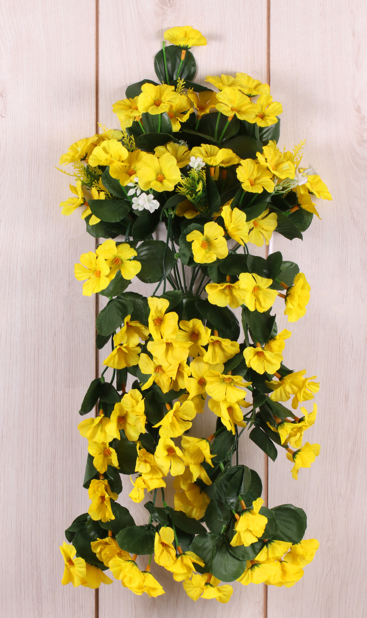 Искусственные цветы для декора Фиалка свисающая GreenHol, длина 48, желтая, декоративные цветы интерьера