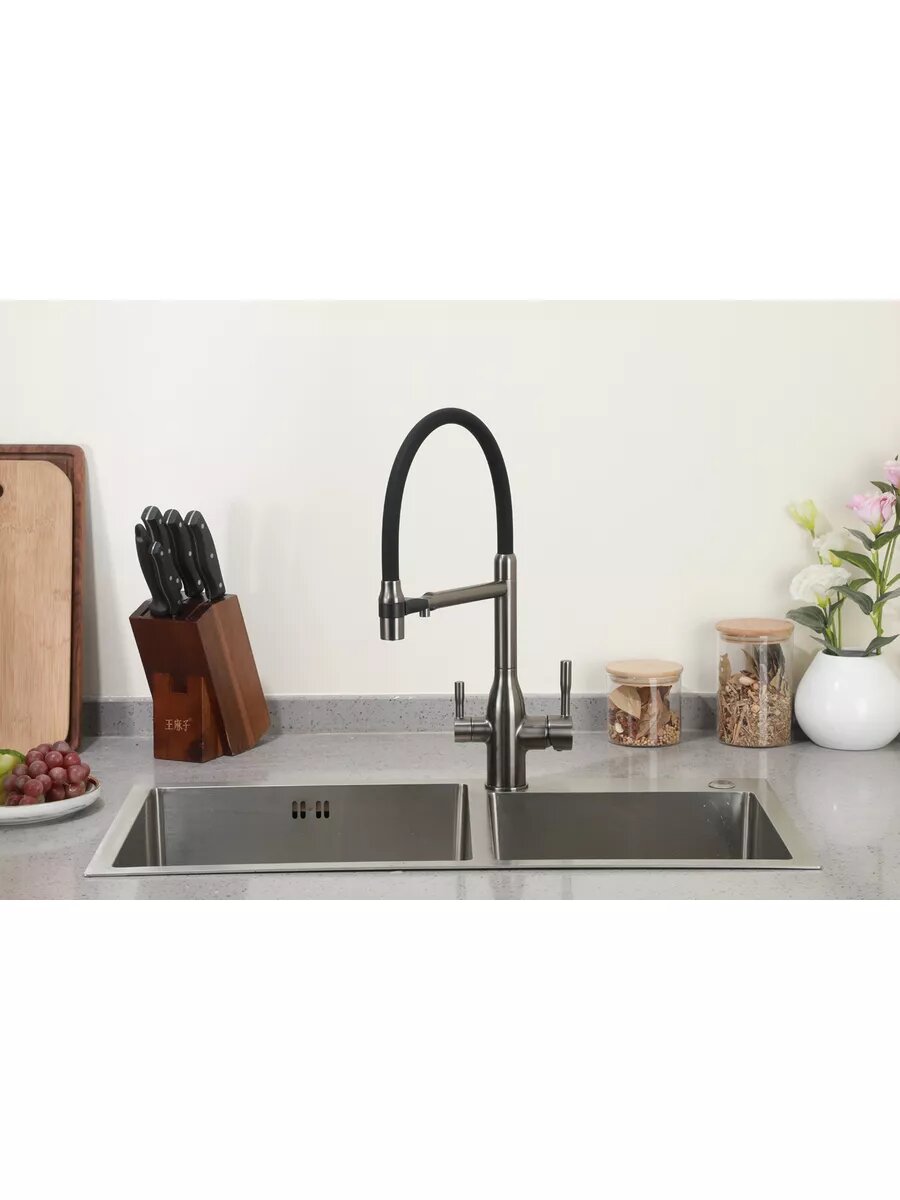 Смеситель Frap F4398-9, для кухни, переключатель на фильтр, цвет ружейной стали