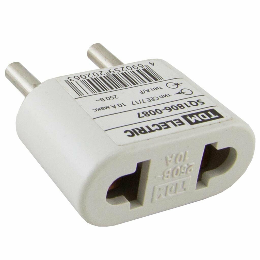 Переходник 10 А тип CEE 7/17 - тип А/F плоский 250В белый TDM Electric SQ1806-0087