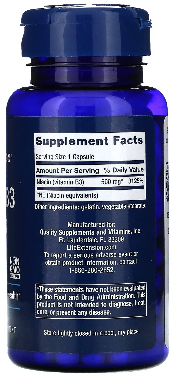 Изображение Life Extension Vitamin B3 Niacin (Витамин B3, ниацин) 500 mg 100 caps