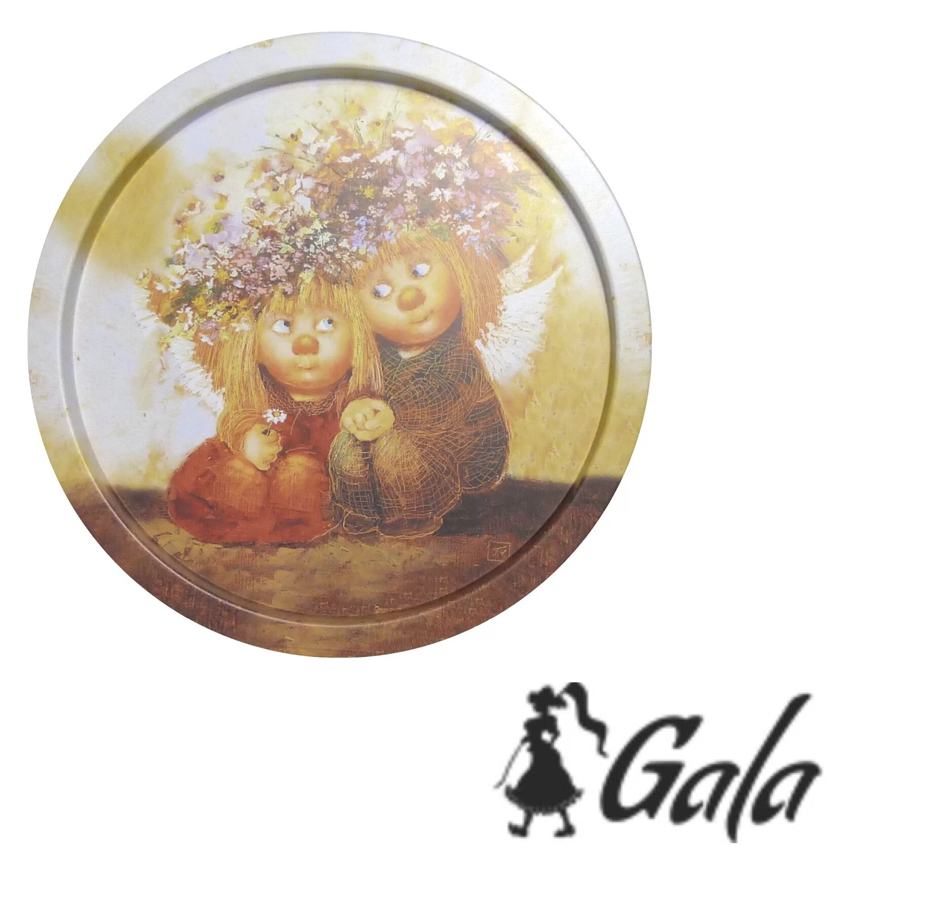Поднос Gala "Первая любовь" TS011, металлический, круглый, 20x20 см, оранжевый