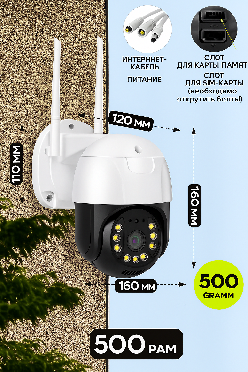 Камера видеонаблюдения 4g Беспроводная поворотная уличная для дома видеокамера с ночной съемкой и датчиком движения