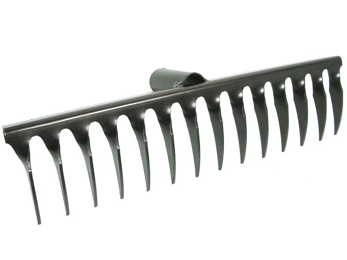 Грабли прямые 14-зубые без черенка сталь для сбора листвы и рыхления