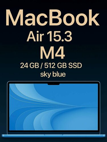 Изображение товара Ноутбук Apple MacBook Air 15.3” M4 24 ГБ 512 ГБ SSD Sky Blue (MC7D4), «русская гравировка»