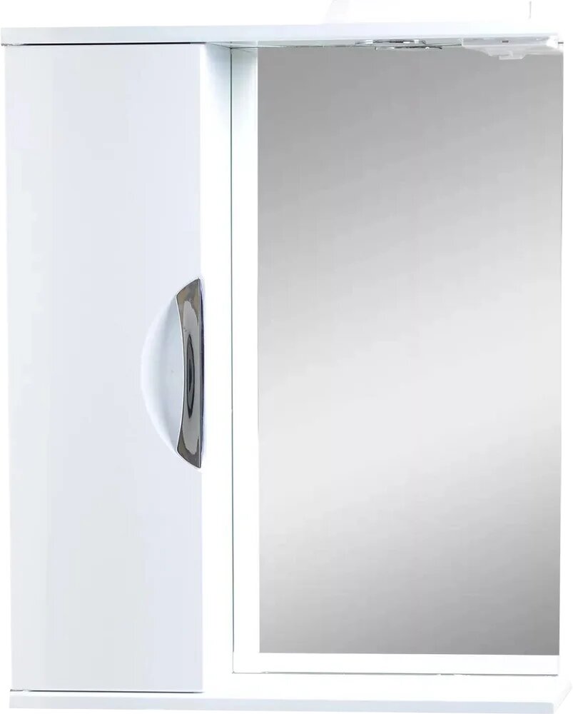 Зеркало Emmy Милли 65 L со светодиодной подсветкой с полкой со шкафчиком 65 см с розеткой белое