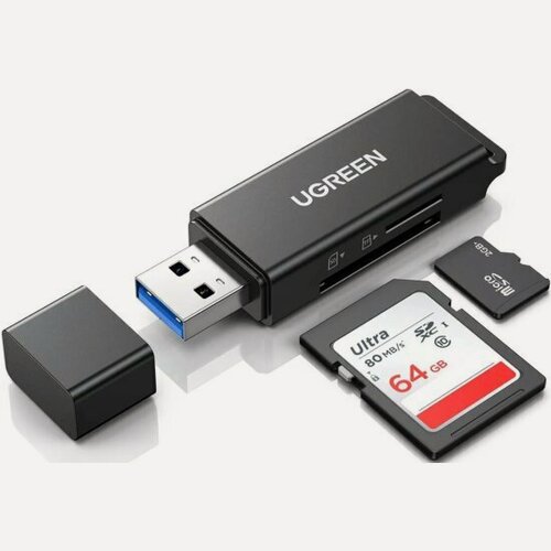 Изображение товара Картридер Ugreen CM104 для карт памяти TF, SD Dual, USB 3.0 черный (40752)