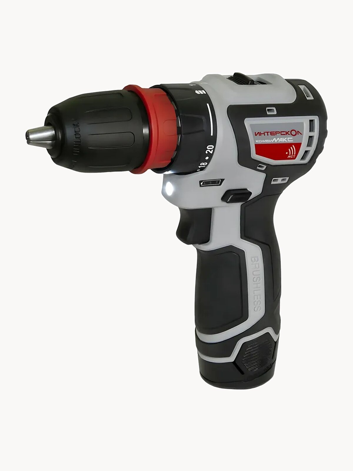 Бесщеточная аккумуляторная дрель-шуруповерт 687.2.2.78 комбимакс ДА-10/12В 36, Li-ion, сумка, 2 аккум, 2Ач, 4 насадки