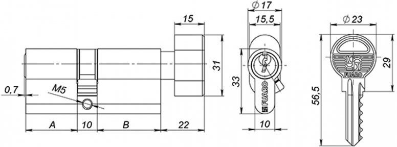 Цилиндровый Fuaro (Фуаро) механизм (100 ZM/90) 1000ZMKnob90(40+10+40) CP хром 5Key с вертушкой - фотография № 4