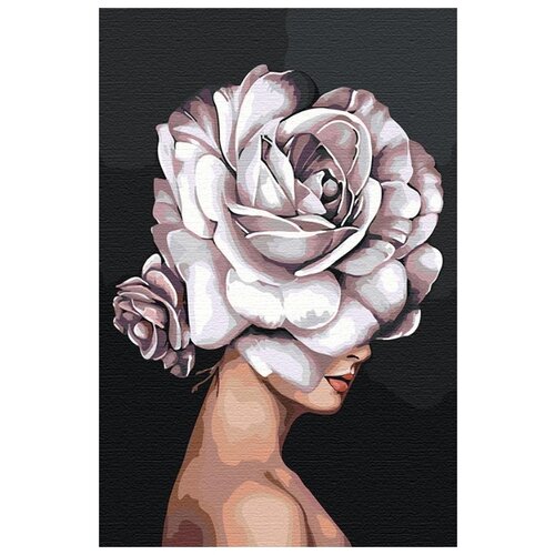 Девушка. Цветок на голове - роза Раскраска картина по номерам на холсте скромная девушка с цветами на голове раскраска картина по номерам на холсте