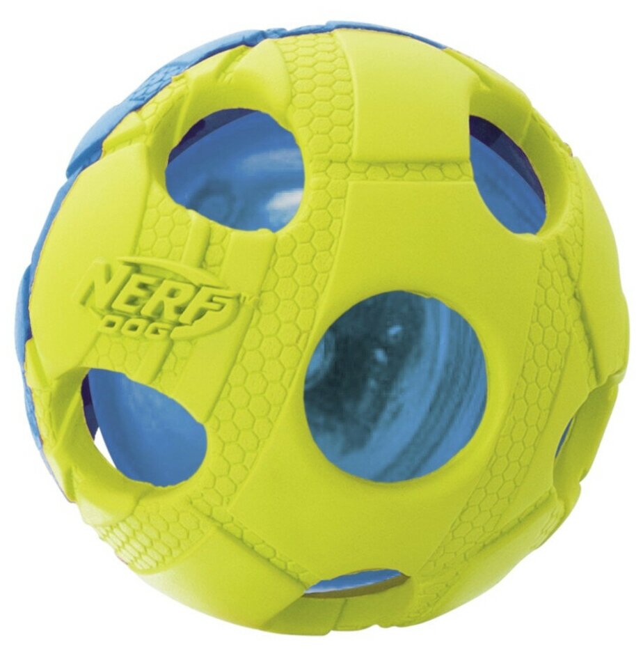 NERF игрушка для собак мяч светящийся, синий зеленый - 6 см - фотография № 3